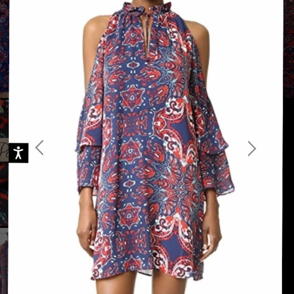 Parker Blue and Red Paisley Cold Shoulder Dress